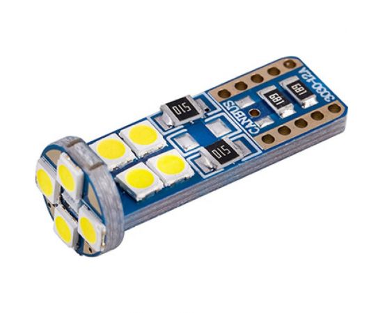 Автолампа SKYWAY диод, T10 (W5W), 12 В, 12 SMD диодов, без цоколя, 1-конт., белая S08201502 