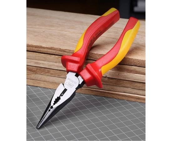 Диэлектрические удлиненные плоскогубцы DELI dl512106 160мм (сертификат vde до 1000в, сталь cr-v, рукоять pp+tpr) 110601 – изображение 2