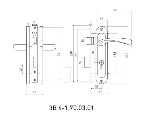 Врезной замок БУЛАТ ЗВ4-1.70.03.01 НОМОС (бронза; 5 перфоключей; с ручками) 13974 – изображение 3