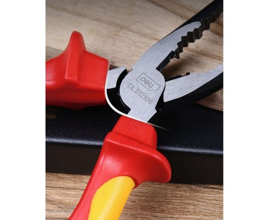 Диэлектрические удлиненные плоскогубцы DELI dl512106 160мм (сертификат vde до 1000в, сталь cr-v, рукоять pp+tpr) 110601 – изображение 5
