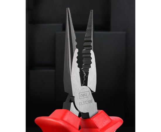 Диэлектрические удлиненные плоскогубцы DELI dl512106 160мм (сертификат vde до 1000в, сталь cr-v, рукоять pp+tpr) 110601 – изображение 6