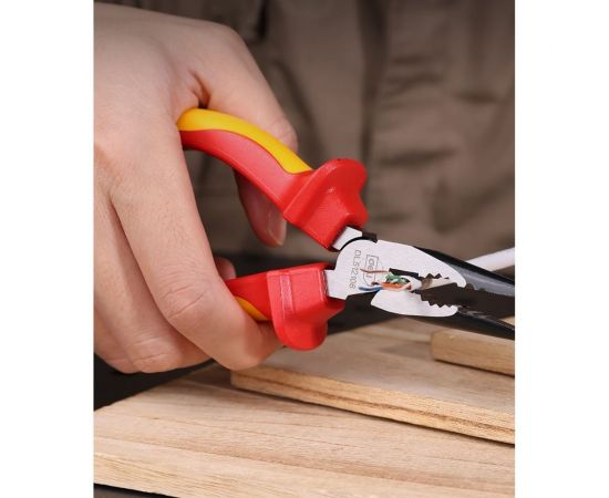 Диэлектрические удлиненные плоскогубцы DELI dl512106 160мм (сертификат vde до 1000в, сталь cr-v, рукоять pp+tpr) 110601 – изображение 9