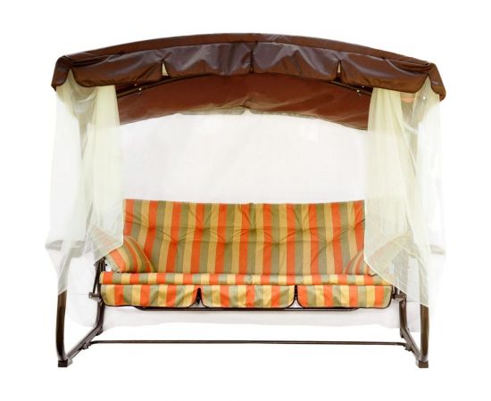 Садовые качели OLSA Турин 3-х местные, каркас коричневый, разноцветный, рисунок полоска с1334 
