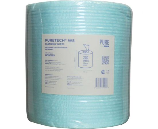 Нетканый протирочный материал Puretech W5 50г/м2, 1 слой, голубой, 16x30 см, 200л/рулон W550165 