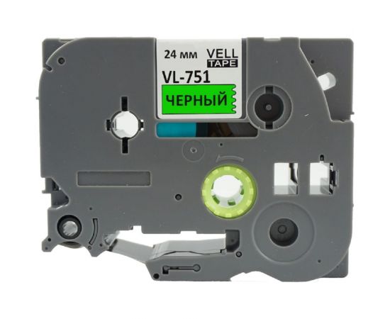 Лента Vell VL-751 (Brother TZE-751, 24 мм, черный на зеленом) для PT D600/2700/P700/P750/ PTE550/9700/P900 320043 