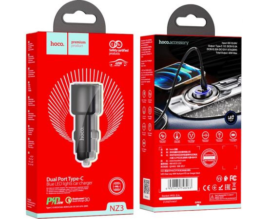 Автомобильное зарядное устройство Hoco NZ3, 2xType-C, QC3.0, черный 6931474748263 – изображение 3