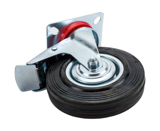 Колесо на площадке со стопором для транспортных тележек d=125 мм ТУНДРА 3609822 – изображение 3