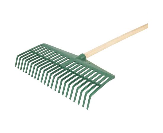 Пластиковые веерные грабли КЭС 425x1390 мм, 22 плоских зуба, деревянный черенок 21010034 