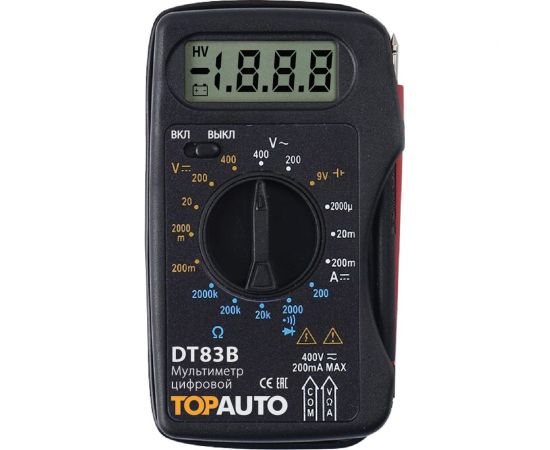 Мультиметр цифровой топ авто, звуковая прозвонка цепи, интегрированные щупы TopAuto DT83B 