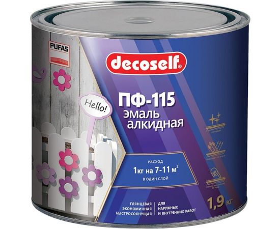 Эмаль Пуфас ПФ-115 светло-серая Decoself 1,9кг тов-200189 