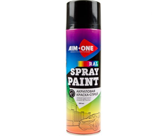 Акриловая краска AIM-ONE чёрный, глянец, аэрозоль, 600 мл RAL-9005LG 