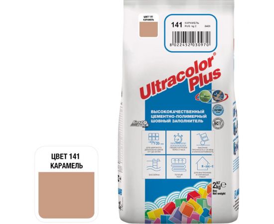 Затирка MAPEI ULTRACOLOR PLUS №141 для швов с водоотталкивающим и антигрибковым эффектом, карамель 2кг 6657 