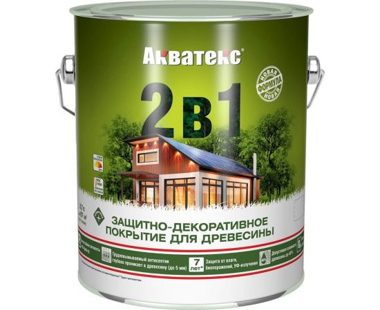 Защитно-декоративное покрытие для дерева Акватекс 2 в 1 полуматовое, 2.7 л, рябина 257218 