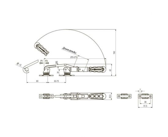 Регулируемая защелка со скобой, рукояткой и крюком KUKAMET 413-3 – изображение 2