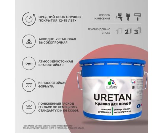 Краска MALARE URETAN для пола, полуматовая, темно-серая, 12 кг 2015222564061 – изображение 3