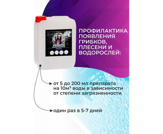 Альгицид от водорослей в бассейне KENAZ КЕНАЗИН НЕПЕНЯЩИЙСЯ осветление воды, 20 л 809356 – изображение 4