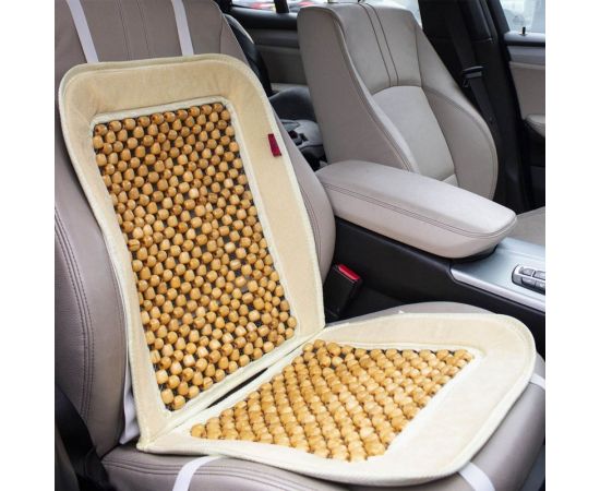 Накидка на сиденье Heyner массажер, деревянные шарики, велюр, бежевая 709200 – изображение 2