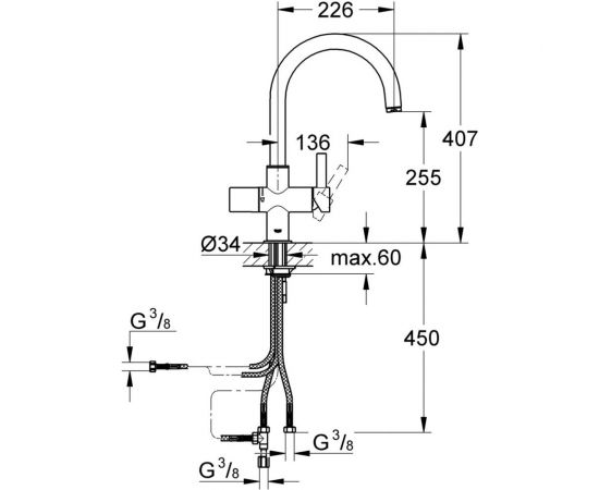Смеситель для мойки GROHE Blue без электроники, для подачи смешанной и фильтрованной воды 33251000 – изображение 2