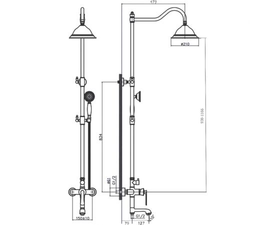 Настенная душевая система со смесителем для ванны RUSH с поворотным изливом, бронза FLB0835-99 – изображение 2