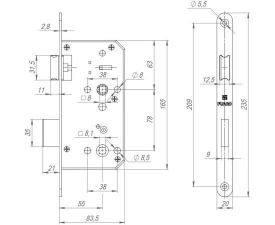 Врезной замок FUARO DD.INOX/WC-55.78 45013 – изображение 3