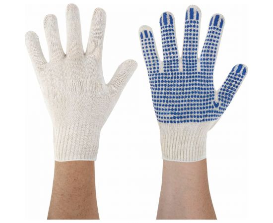 Хлопчатобумажные перчатки с ПВХ LAIMA Эконом, 10 класс, 26-28 г, 83 текс, белые, 100 пар 608680 – изображение 3