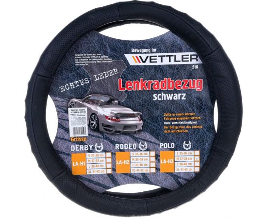Оплетка на руль VETTLER POLO M 37-38 см, 2108-15, натуральная кожа, Черный MLAH3black 