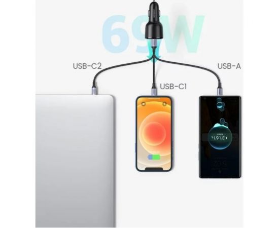 Автомобильное зарядное устройство Ugreen 2xUSB C PD+USB A 69 Вт 20467 – изображение 3