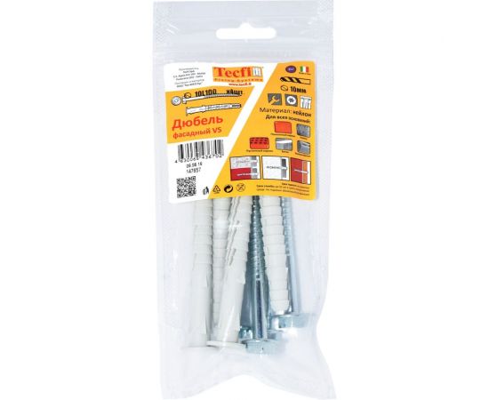 Фасадный дюбель с шурупом Tecfi шлиц TORX, прессшайба 10x100 4 шт 147657 – изображение 6