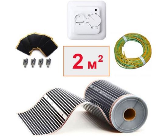 Плёночный электрический тёплый пол ТеплоСофт 2 м2, ширина 100 см, с терморегулятором, инфракрасная плёнка 2 м2 плёнка100 2метра 