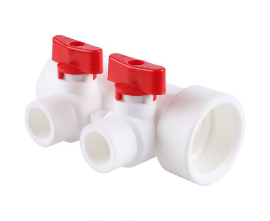 Коллектор PP-R со встроенными кранами и воздухоотводчиком Berke Plastik D40мм х D20мм на 2 выхода, красный, 3272-mnr-400220 