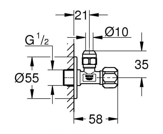 Угловой вентиль с металлической розеткой GROHE 1/2""x3/8"", 1 шт. 22018000 – изображение 2