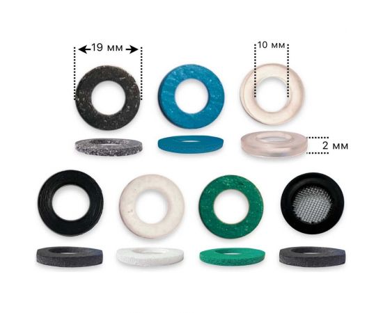 Набор прокладок Профитт 1/2"" резина, резина с сеткой, паронит, паронит мбс, паронит безасбестовый, фторопласт, пвх - по 2 шт. 1891870 – изображение 2