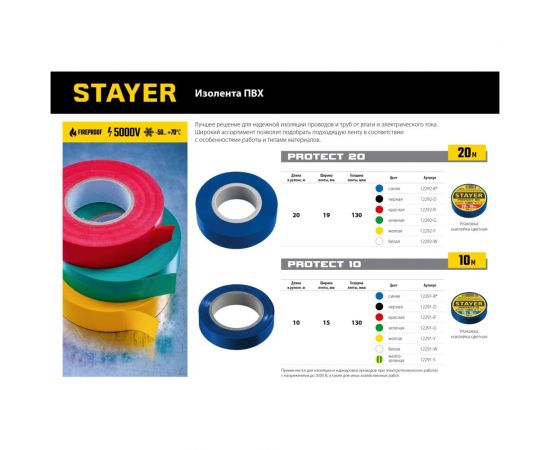 Изоляционная лента ПВХ STAYER Protect-20 19 мм х 20 м, желтая 12292-Y – изображение 3