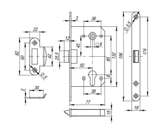 Межкомнатный замок под цилиндр Fuaro PLASTIC P85C-50 AB бронза 33621 – изображение 2