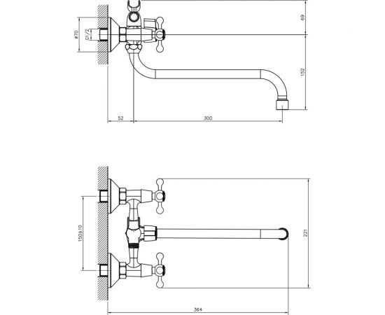 Двуручный смеситель для ванны Decoroom универсальный, с поворотным изливом 300 мм DR54045 – изображение 2