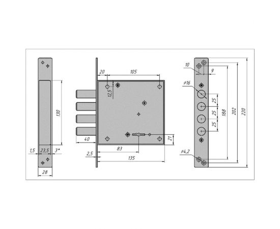 Врезной замок CERBER C2-4 014 4 ригеля 2155 – изображение 3