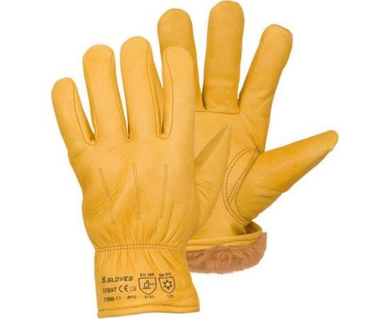 Утепленные кожаные перчатки из лицевой кожи S. GLOVES SOBAT размер 09 31999-09 