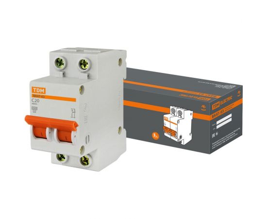 Автоматический выключатель TDM ВА47-63 2Р 20А 4,5кА х-ка С SQ0218-0027 