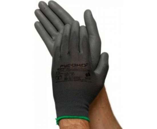 Нейлоновые перчатки с полиуретановым покрытием РУСОКО Нефрит, серые, 12 пар, размер 8/M 224140Ср 