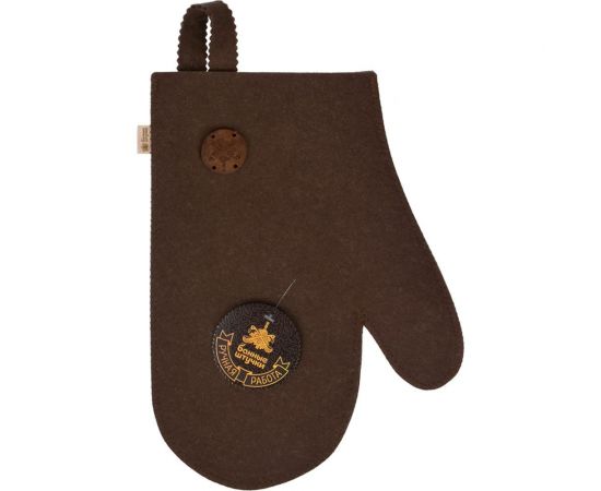 Рукавица с деревянным логотипом Банные Штучки войлок 100%, коричневый 41421 