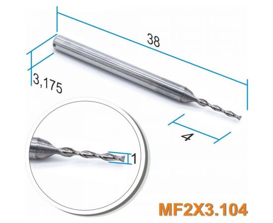 Фреза спиральная двухзаходная MF2x3.104 (1х4х38 мм; хв-к 3.175 мм) МНОГОФРЕЗ 4311 – изображение 2