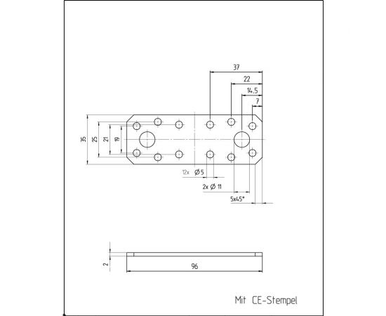 Крепежная пластина GAH ALBERTS нерж. сталь, 96x35x2 мм 361006 – изображение 2