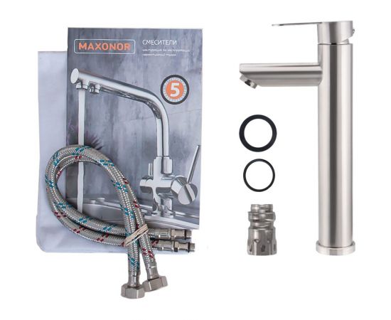 Смеситель для раковины Maxonor высокий, сатин MN11801 – изображение 5