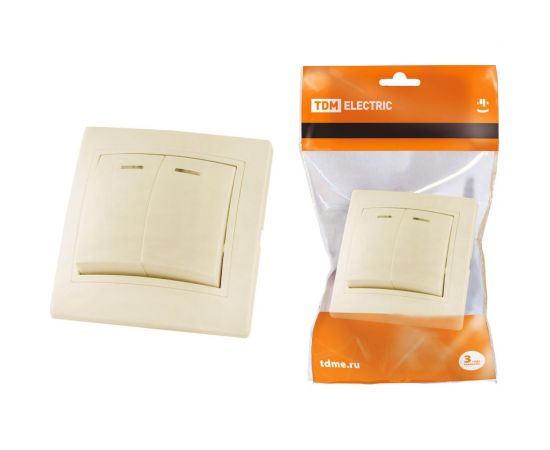 Двухклавишный выключатель TDM с подсветкой, слоновая кость Таймыр SQ1814-0105 
