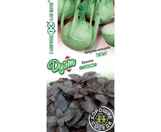 Семена ГАВРИШ Базилик Философ 0.3 г + Капуста кольраби Гигант 0.2 г серия Дуэт Хорошие соседи 1999948810 