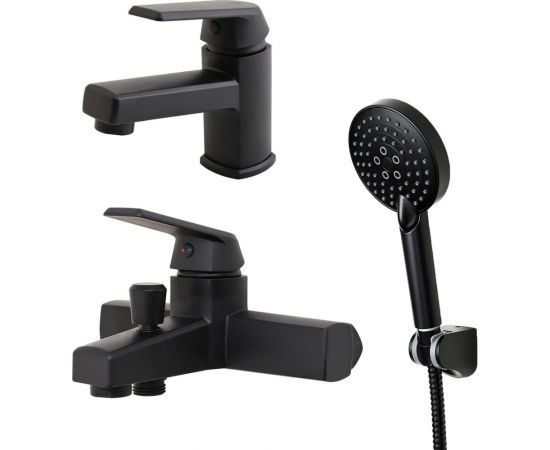 Комплект смесителей с душевым гарнитуром OneLife черный P02-311b 