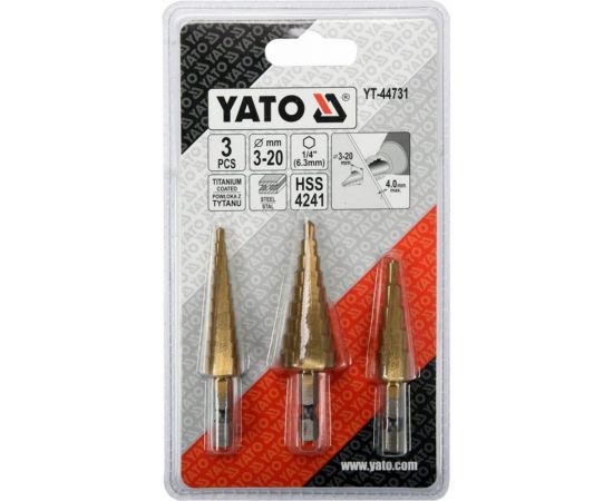 Набор ступенчатых сверл 3-12, 4-12, 4-20 мм 3 предмета YATO YT-44731 – изображение 2