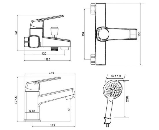 Комплект смесителей с душевым гарнитуром OneLife черный P02-311b – изображение 17