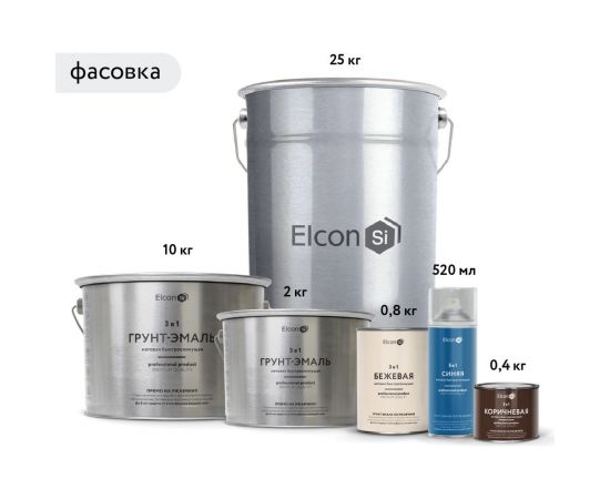 Грунт-эмаль по ржавчине Elcon 3 в 1 серый, 25 кг 00-00461443 – изображение 3