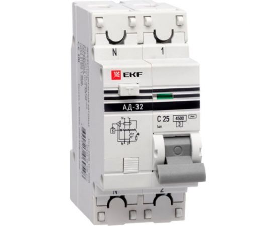 Дифференциальный автомат EKF PROxima АД-32, 1P+N, 25А/100мА, 4,5кА, SQ DA32-25-100-pro 